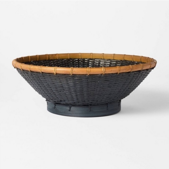 Threshold NWT Large Round Bamboo Decorative Woven Bowl in Slate Black - Picture 1 of 6